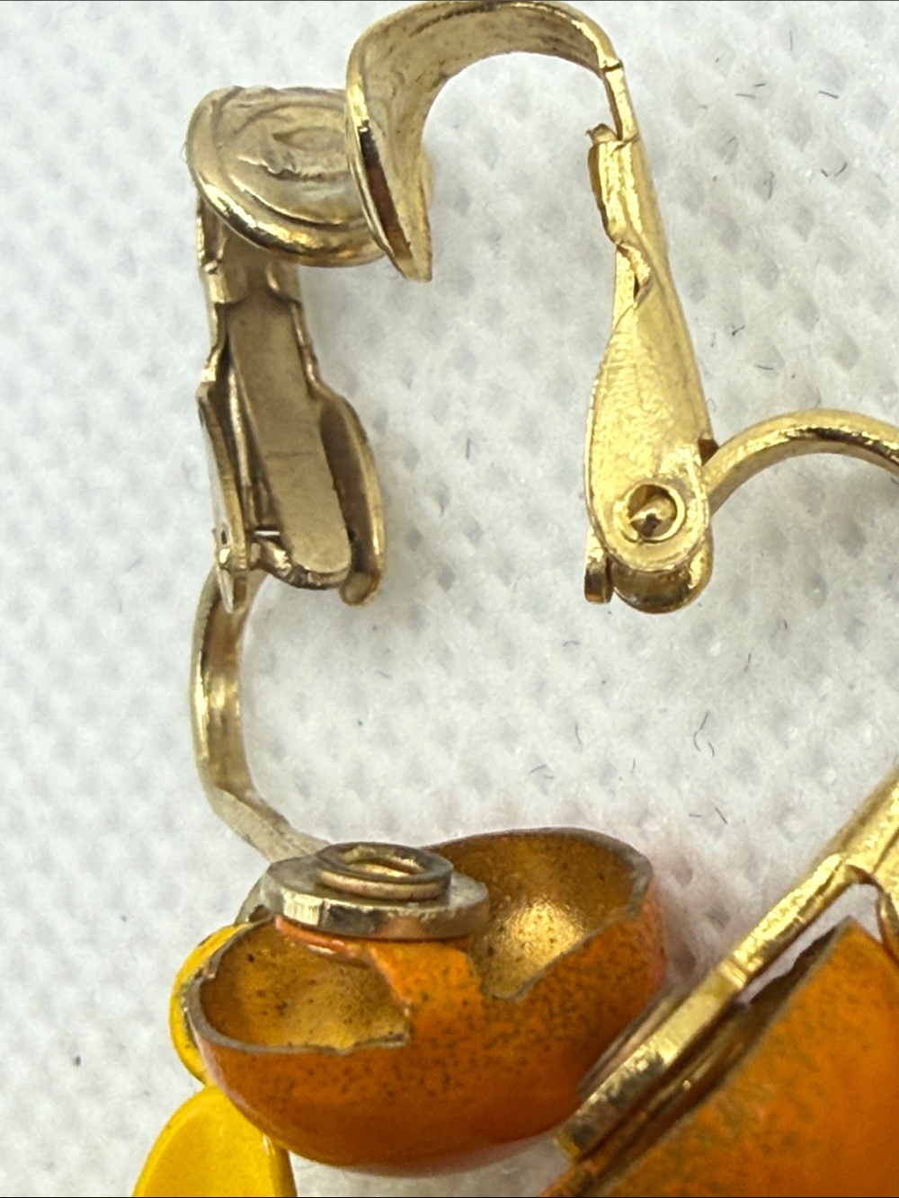 Incredible Yellow & Orange enamel dangle retro MCM Floral Drop Clip-On Earrings - Picture 9 of 9